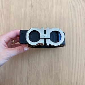 Salvatore Ferragamo Black Leather Belt with Silver Gancini Buckle 38 Men’s